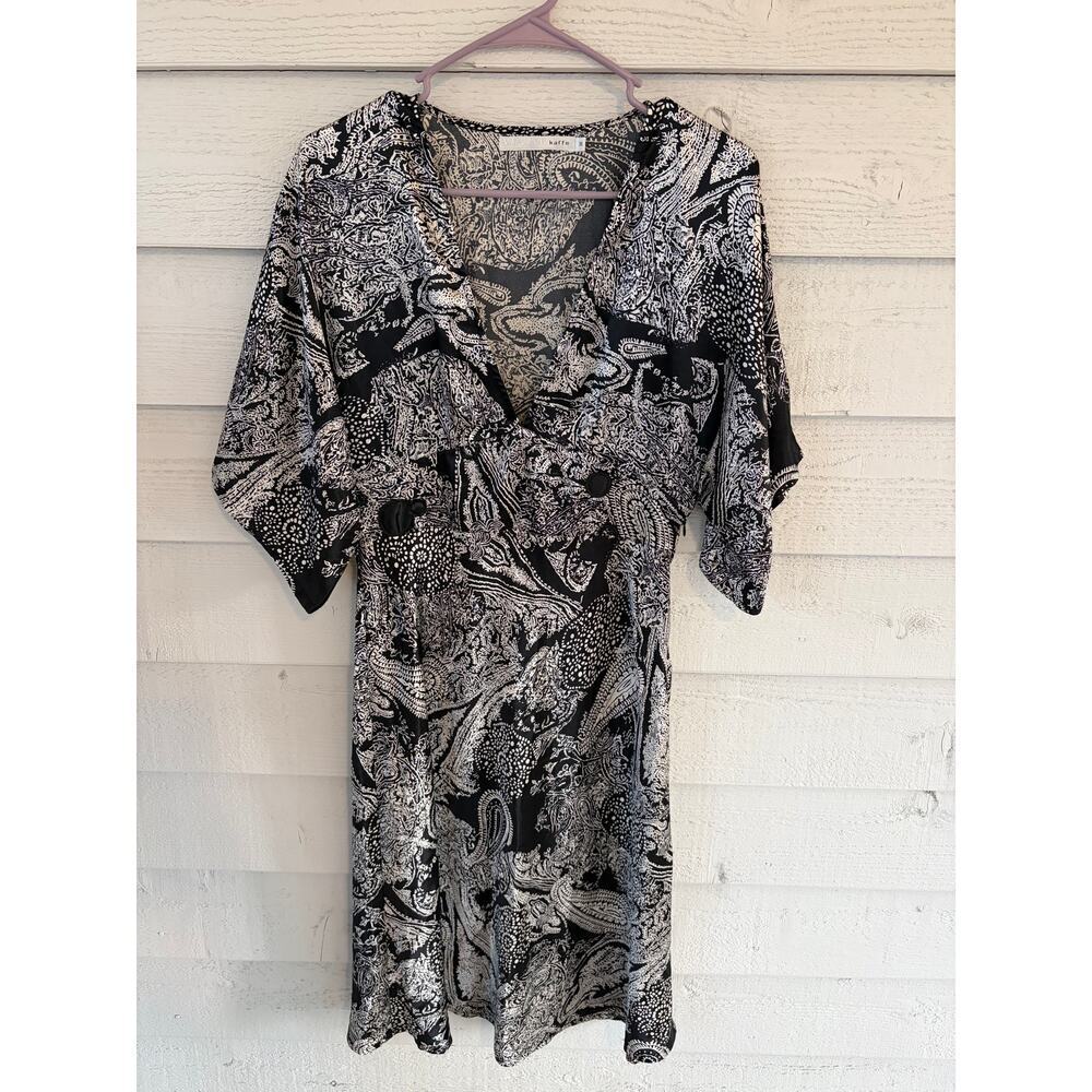 Kaffe Denmark Paisley Dress Size 36 Black White Kimono Sleeve Boho Mini - Picture 2 of 9